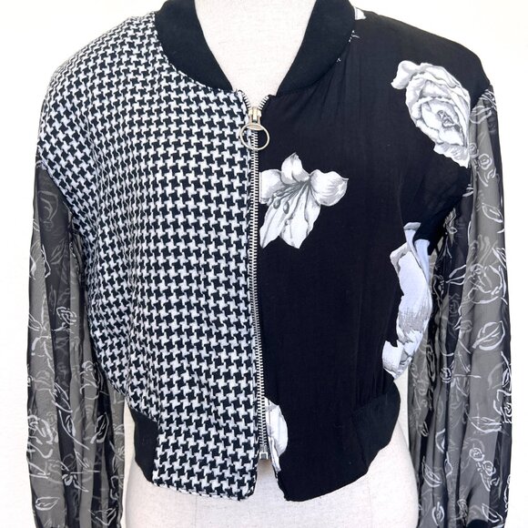 80's Judy Knapp Zip Front Blouse - Crop Jacket - Size Medium - Black & White - Picture 2 of 9